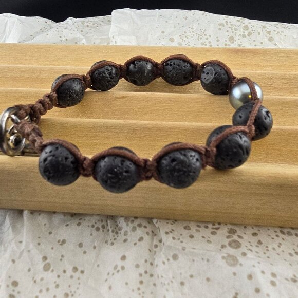 Oliver Smith BOHO 925 Sterling Silver Clasp Lava and Pearl Bead Bracelet - Picture 5 of 8